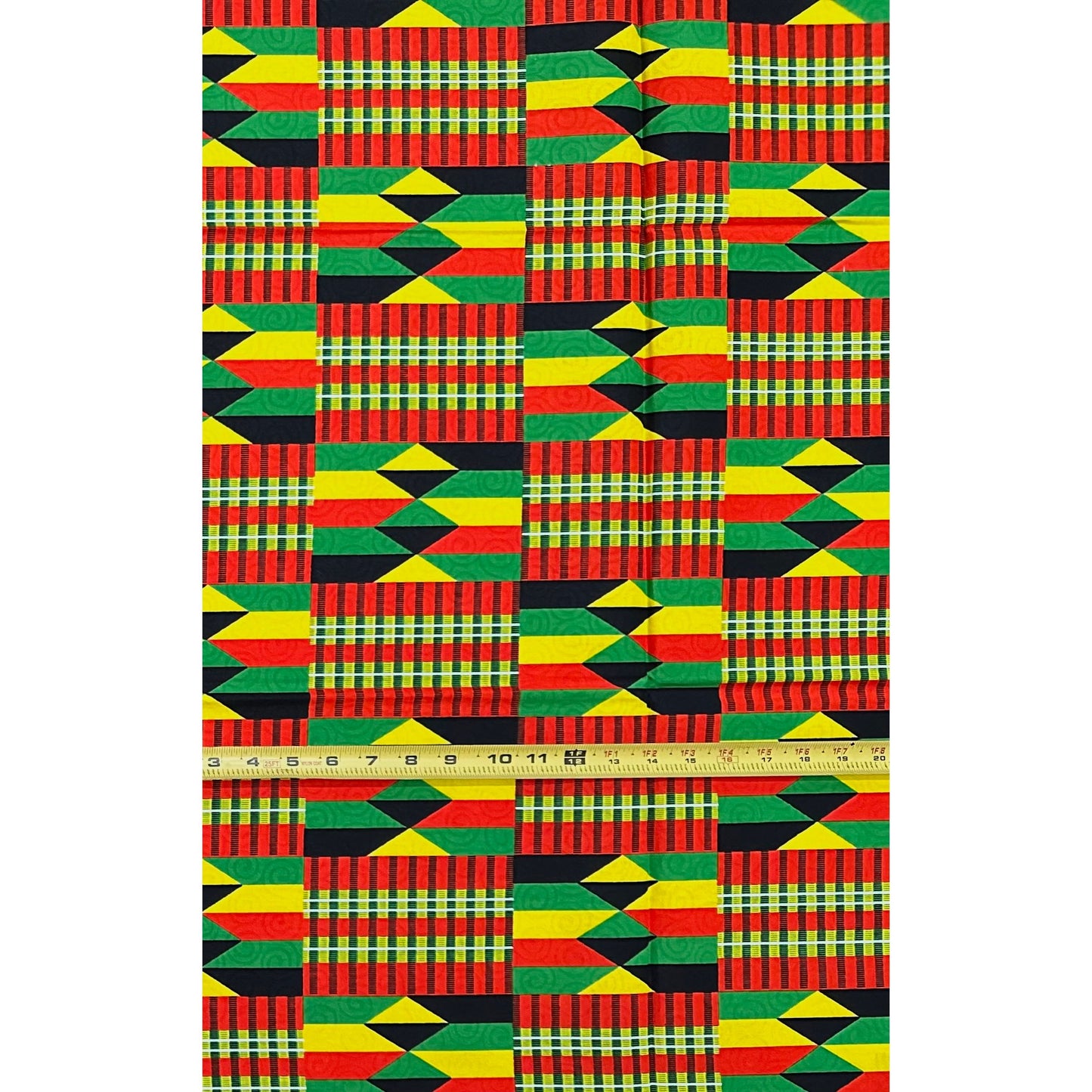 African Print Fabric/Ankara - Yellow, Red, Black, Green "Festival Cloth" Kente, 1 Yard