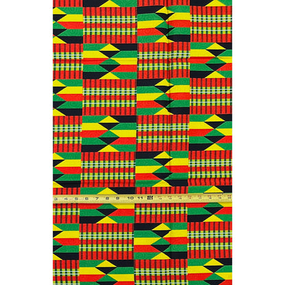 African Print Fabric/Ankara - Yellow, Red, Black, Green "Festival Cloth" Kente, 1 Yard