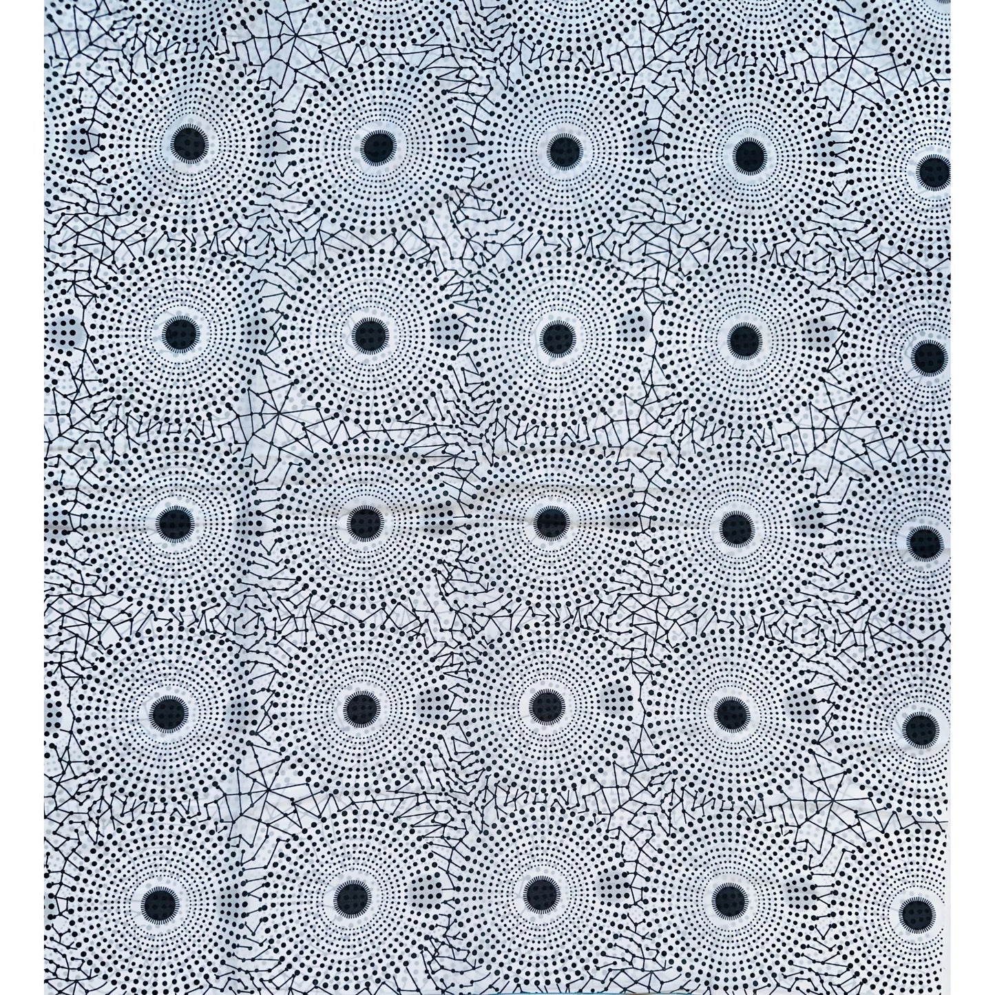 African Print, Chiffon Fabric- Black, White "Bullseye", ~ 2 Yards