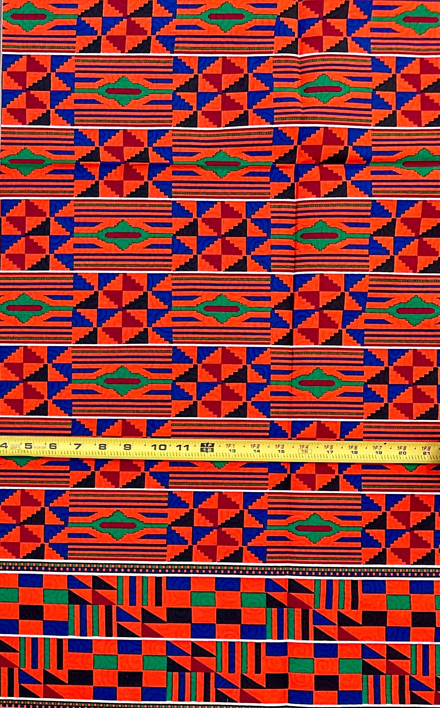 African Print Fabric/Ankara - Orange, Red, Blue, Green "Generational Wealth" Kente, 1 Yard