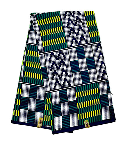 African Print Fabric/ Ankara - Shades of Green, White, Black 'Pattern Politics', YARD or WHOLESALE