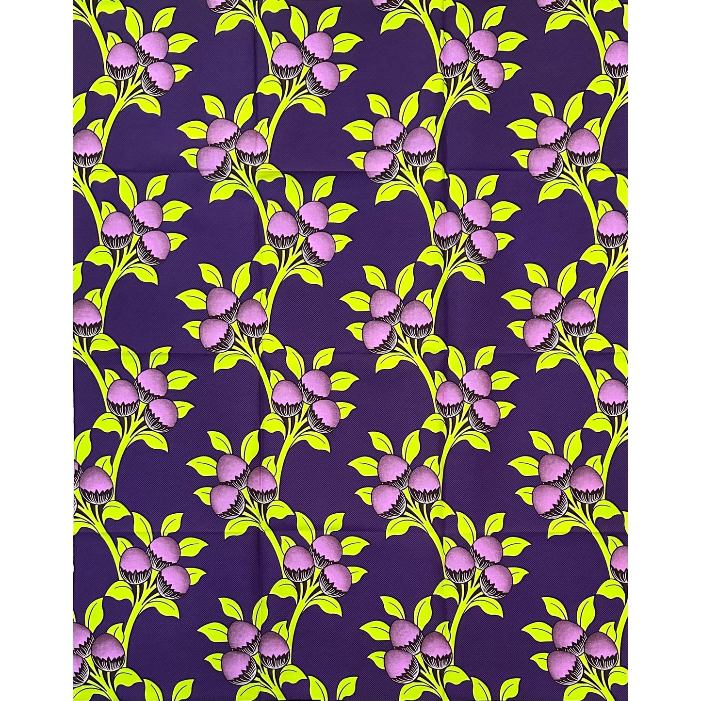 African Print Fabric/ Ankara - Purple, Green ‘Ogene Harvest' Design, YARD