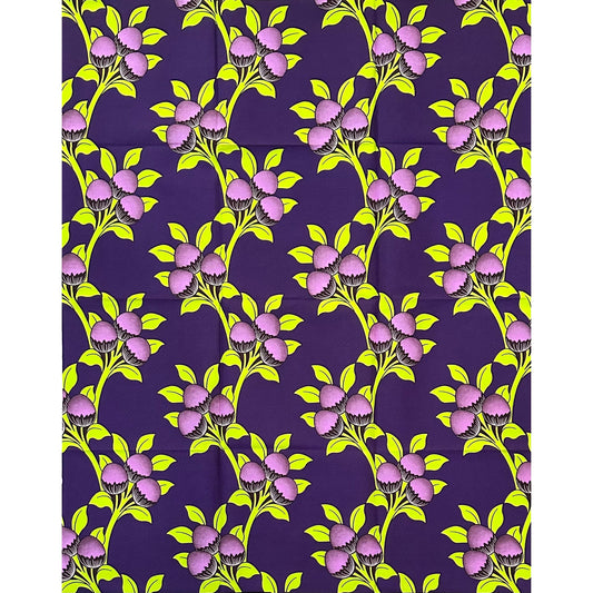 African Print Fabric/ Ankara - Purple, Green ‘Ogene Harvest' Design, YARD
