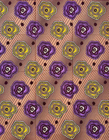 African Print Fabric/ Ankara - Brown, Purple, Yellow, "Intense Shifaa", Yard