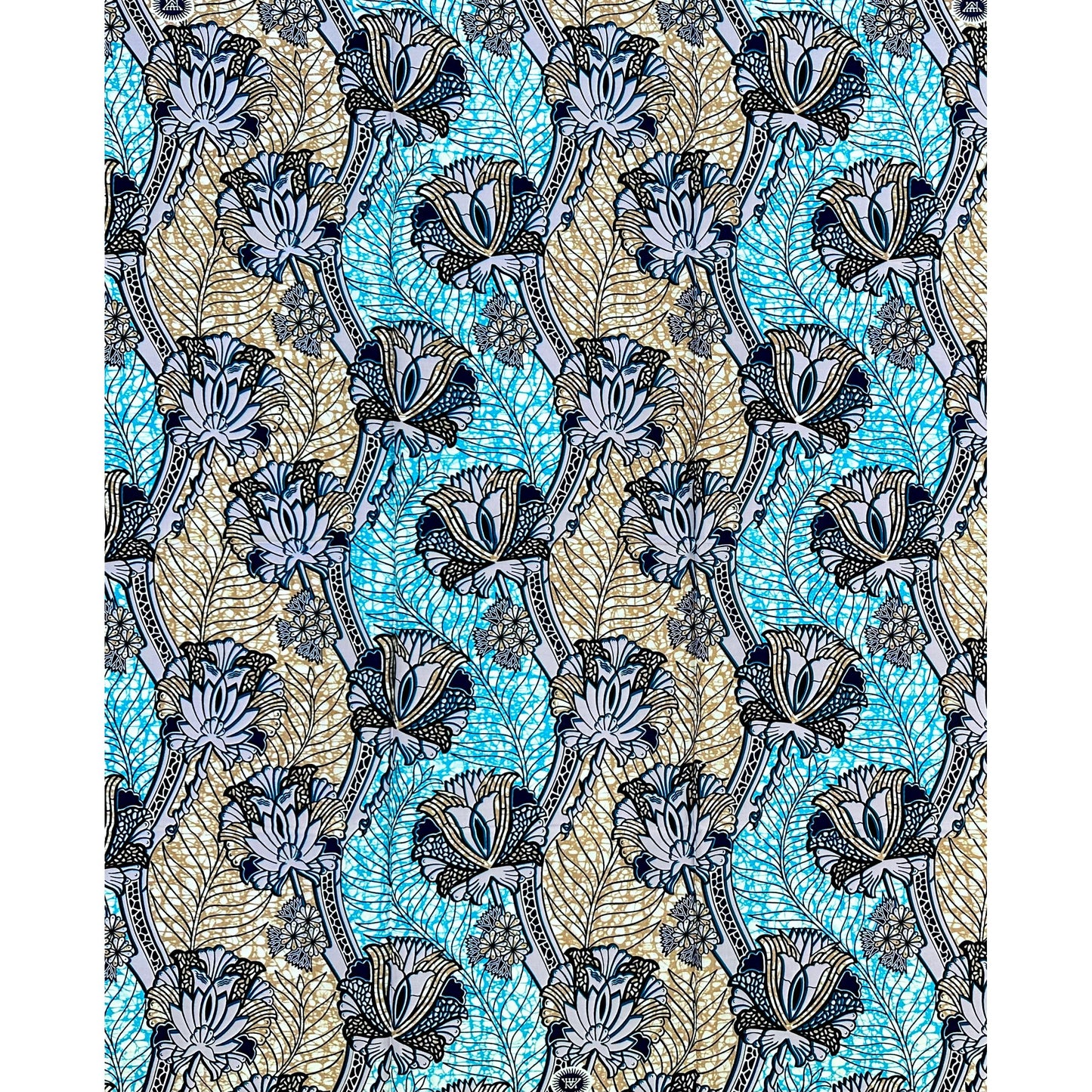 African Print Fabric/ Ankara - Gray, Blue, Brown 'Never Standing Still,’ 1 YARD