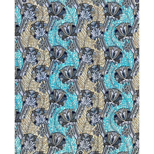 African Print Fabric/ Ankara - Gray, Blue, Brown 'Never Standing Still,’ 1 YARD
