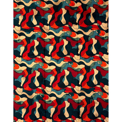 African Print Fabric/ Ankara - Red, Orange, Beige, Shades of Grey 'Camou-Léka' Design, YARD or WHOLESALE