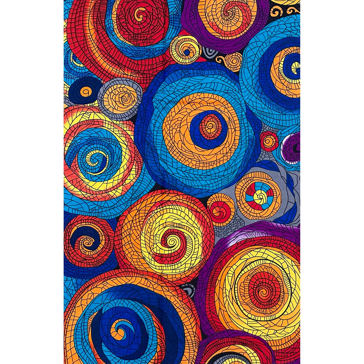 African Print Fabric/ Ankara - Blue, Orange, Red, Purple 'Sun Chasing Water', YARD or WHOLESALE