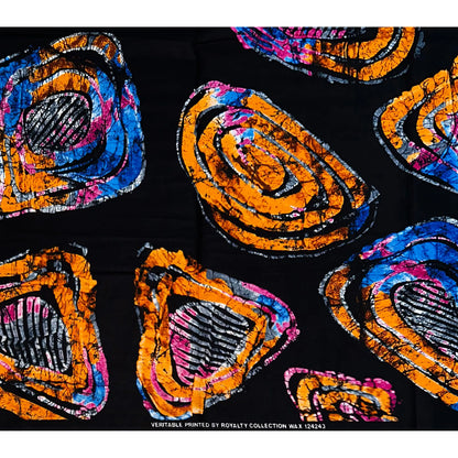 African Print Fabric/Ankara - Black, Orange, Pink, Blue, Gray 'Shayo Circle', YARD or WHOLESALE