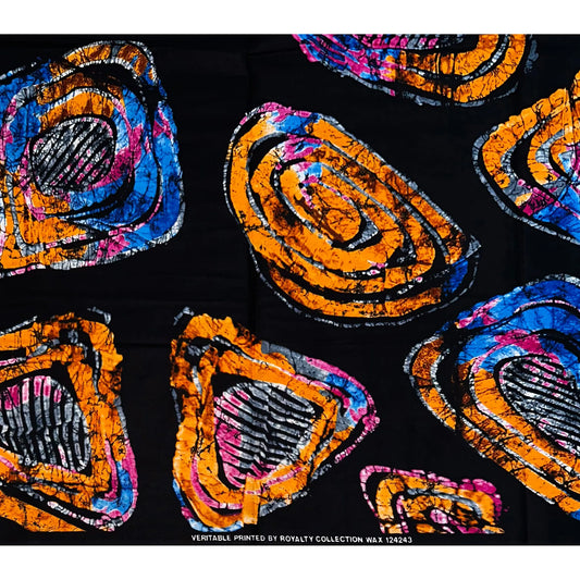 African Print Fabric/Ankara - Black, Orange, Pink, Blue, Gray 'Shayo Circle', YARD or WHOLESALE
