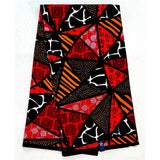 African Print Fabric/ Ankara - Black, Red, Orange 'Maasai Patchwork’ YARD or WHOLESALE