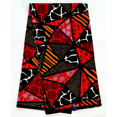 African Print Fabric/ Ankara - Black, Red, Orange 'Maasai Patchwork’ YARD or WHOLESALE