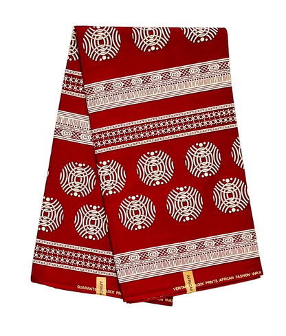 African Print Fabric/Ankara - Dark Red, Beige "Ikenga Lineage" Design, YARD or WHOLESALE