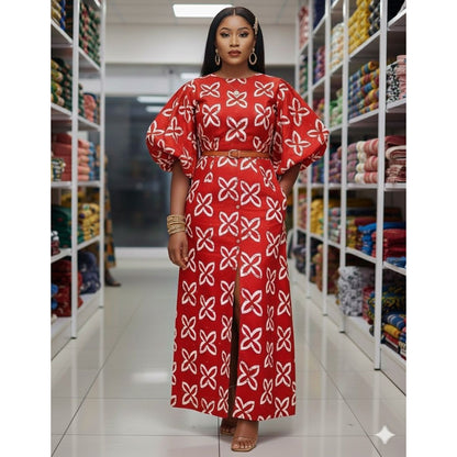 African Print Fabric/ Ankara - Red, White 'Ori Ire' Design, YARD or WHOLESALE