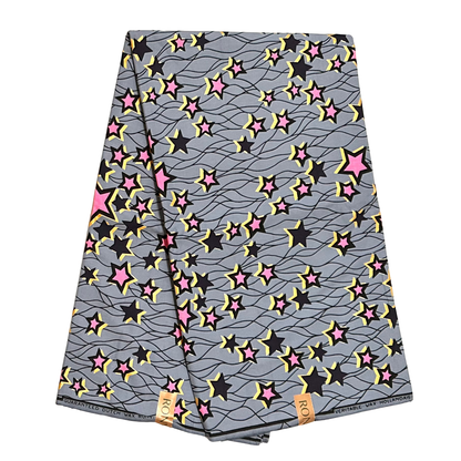 African Print Fabric/ Ankara - Gray, Metallic Gold, Pink, Navy, Black 'Celebrity' Design, YARD or WHOLESALE