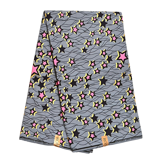 African Print Fabric/ Ankara - Gray, Metallic Gold, Pink, Navy, Black 'Celebrity' Design, YARD or WHOLESALE