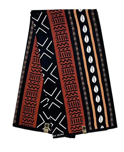 African Print Fabric/ Ankara - Brown, Beige, Black, White "Ancestral Connection", YARD or WHOLESALE