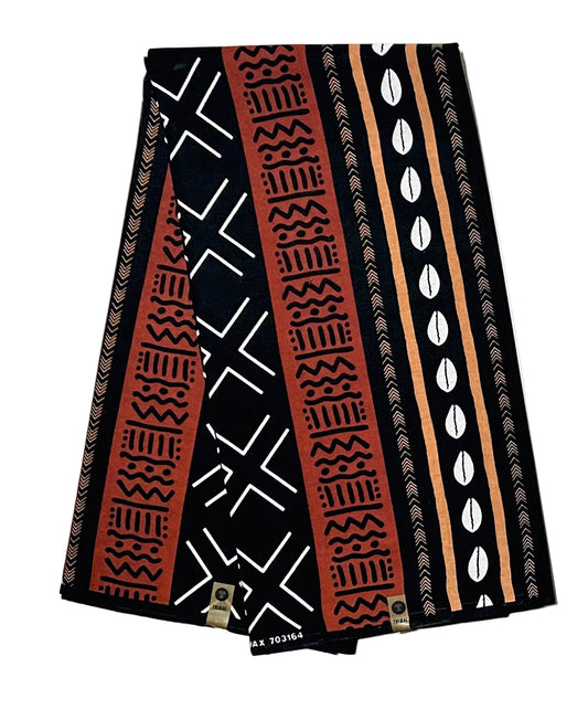 African Print Fabric/ Ankara - Brown, Beige, Black, White "Ancestral Connection", YARD or WHOLESALE