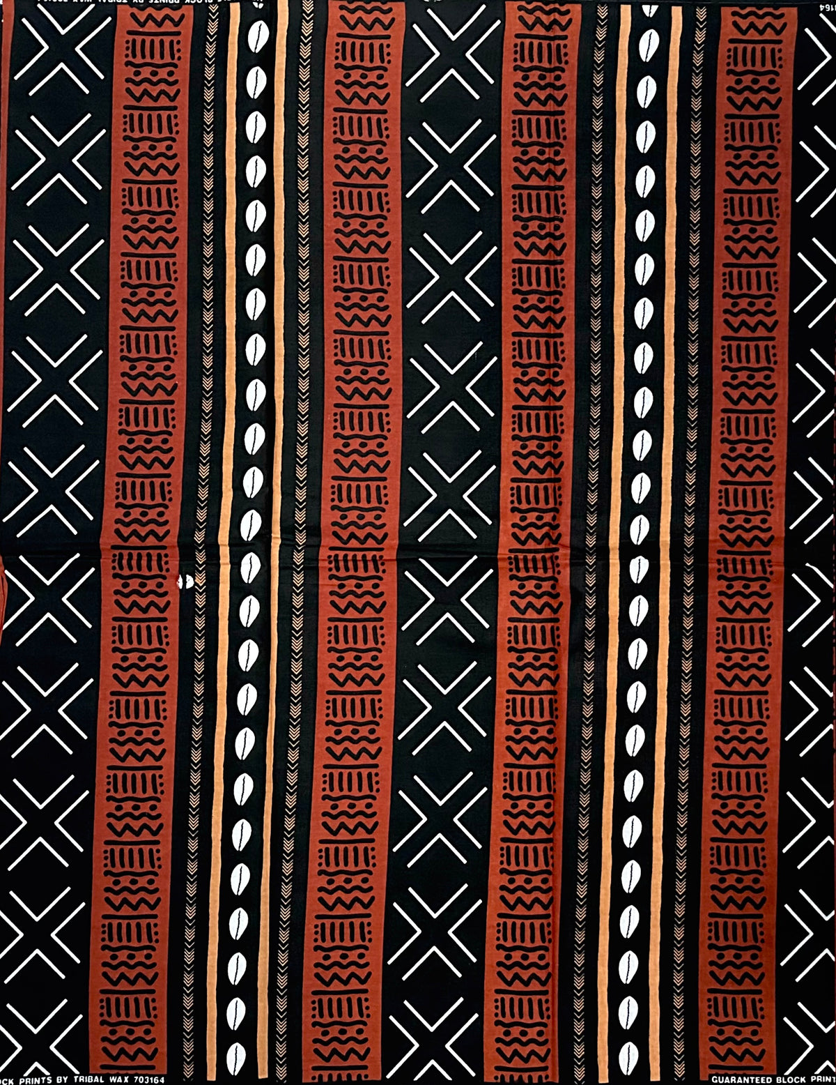 African Print Fabric/ Ankara - Brown, Beige, Black, White "Ancestral Connection", YARD or WHOLESALE