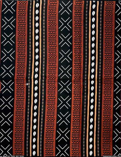 African Print Fabric/ Ankara - Brown, Beige, Black, White "Ancestral Connection", YARD or WHOLESALE