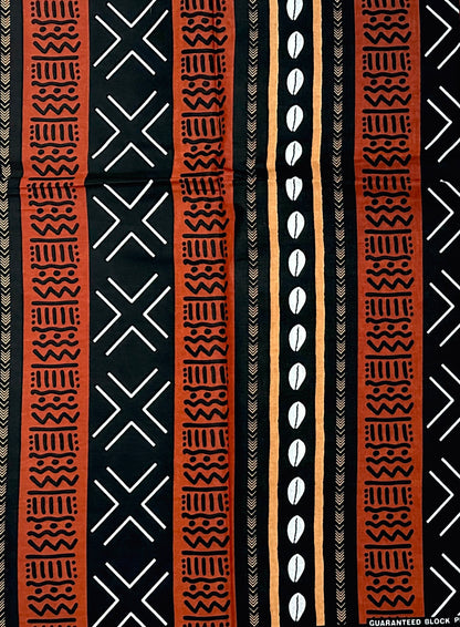 African Print Fabric/ Ankara - Brown, Beige, Black, White "Ancestral Connection", YARD or WHOLESALE