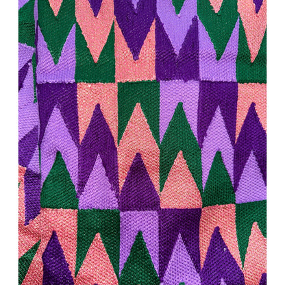 African Fabric/ Woven Kente - Purple, Green, Pink, Metallic Gold “Efuru”, 4 Yards