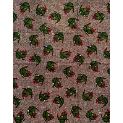 African Print Fabric/ Ankara -Brown, Green, Red 'Gone Fishing', Per Yard or Wholesale