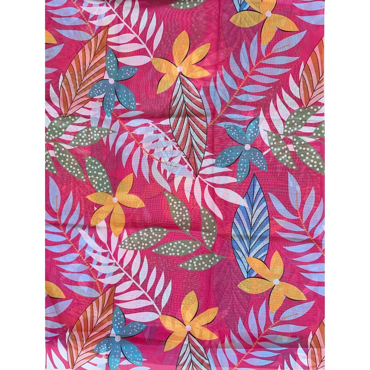 African Print, Chiffon Fabric - Pink, Orange, Green "Athilah’s Garden", ~2 Yards