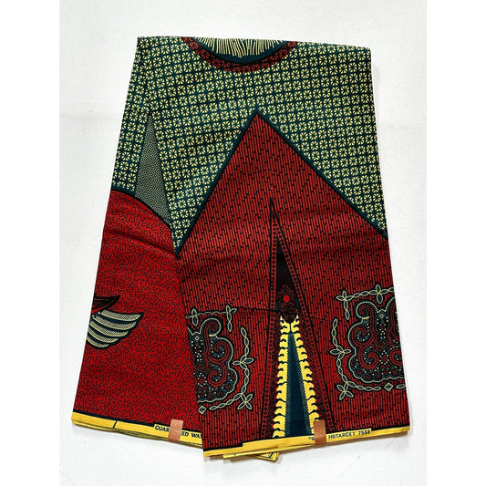 African Fabric/Ankara - Rusty Red, Teal, Beige 'Culture & Respect’ , YARD or WHOLESALE