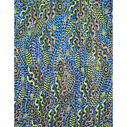 African Print Fabric/ Ankara - Blue, Green, Brown, Black, Shimmering Gold 'Perle Nur’ YARD or WHOLESALE