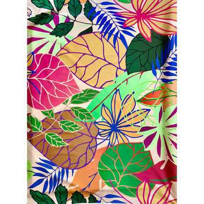 African Print, Stretch Cotton Satin Fabric- Beige, Green, Brown, Pink, Purple, Orange, Blue "Kalua", Per Yard