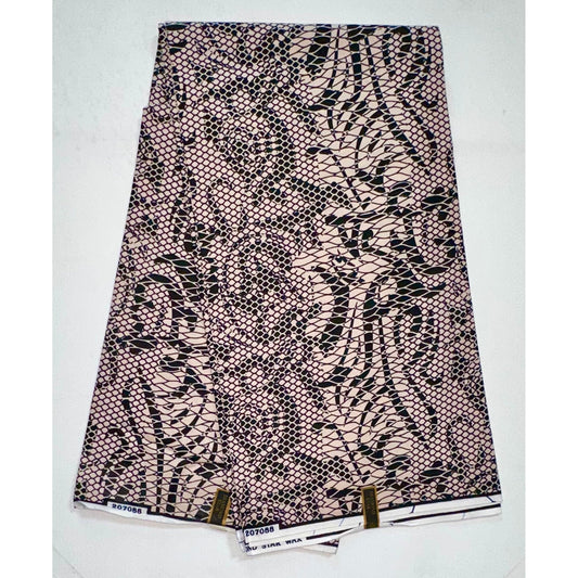 African Print Fabric/ Ankara - Beige, Black "Josette", YARD or WHOLESALE