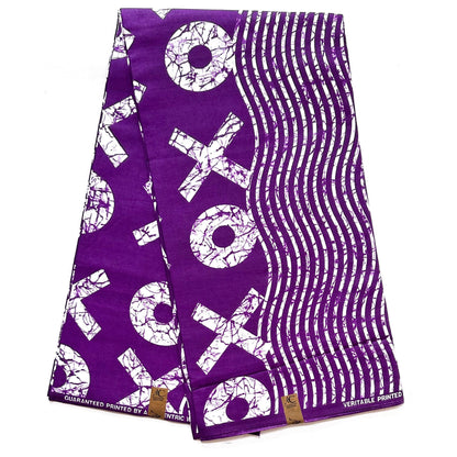 African Print Fabric/ Ankara - Purple, White 'XOXO', Per Yard or Wholesale