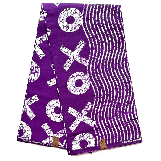 African Print Fabric/ Ankara - Purple, White 'XOXO', Per Yard or Wholesale