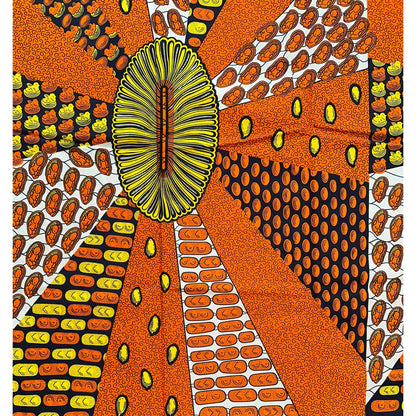 African Print Fabric/ Ankara - Orange, Navy, Yellow 'Blessed Womb', YARD or WHOLESALE