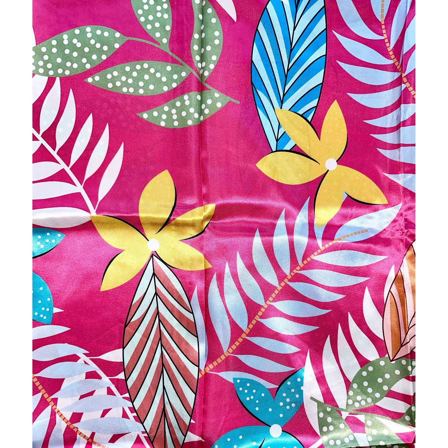 African Print, Satin Fabric - Pink, Orange, Green "Athilah’s Garden", Per Yard or Wholesale