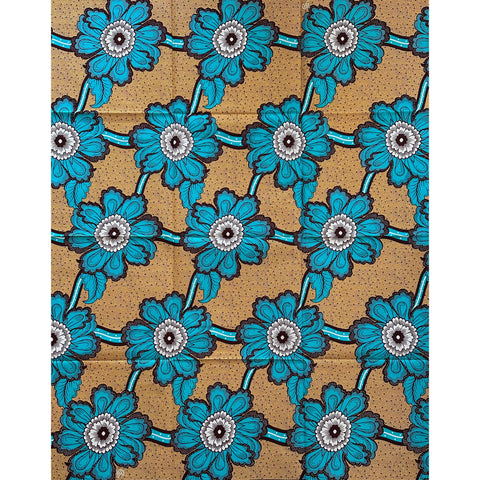 African Print Fabric/Ankara - Brown, Blue "Tawa Itiaba" Design