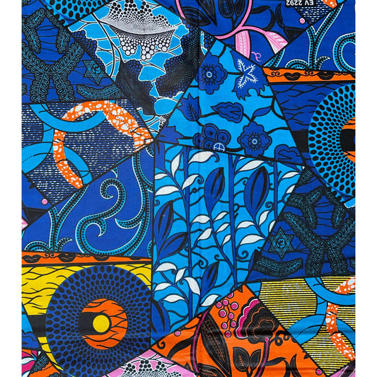 African Fabric/ Ankara - Fuchsia, Orange, Blue, Yellow, Pink 'Kahina' Design, YARD or WHOLESALE