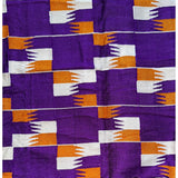 African Fabric/ Woven Kente - Purple, Orange, White, Metallic Gold “Akyiwade”, 4 Yards