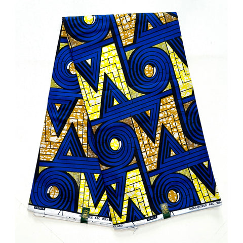 African Print Fabric/ Ankara - Blue, Yellow, Brown 'Nsuukidem' Design, YARD or WHOLESALE