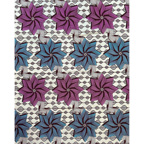 African Print Fabric/Ankara - Cream, Blue, Purple, Brown "Harune" Design