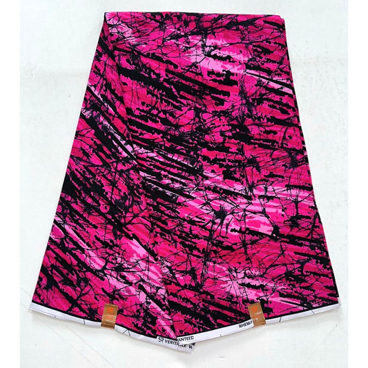 African Print Fabric/ Ankara - Magenta, Pink, Black 'Ashunta' Design, YARD or WHOLESALE