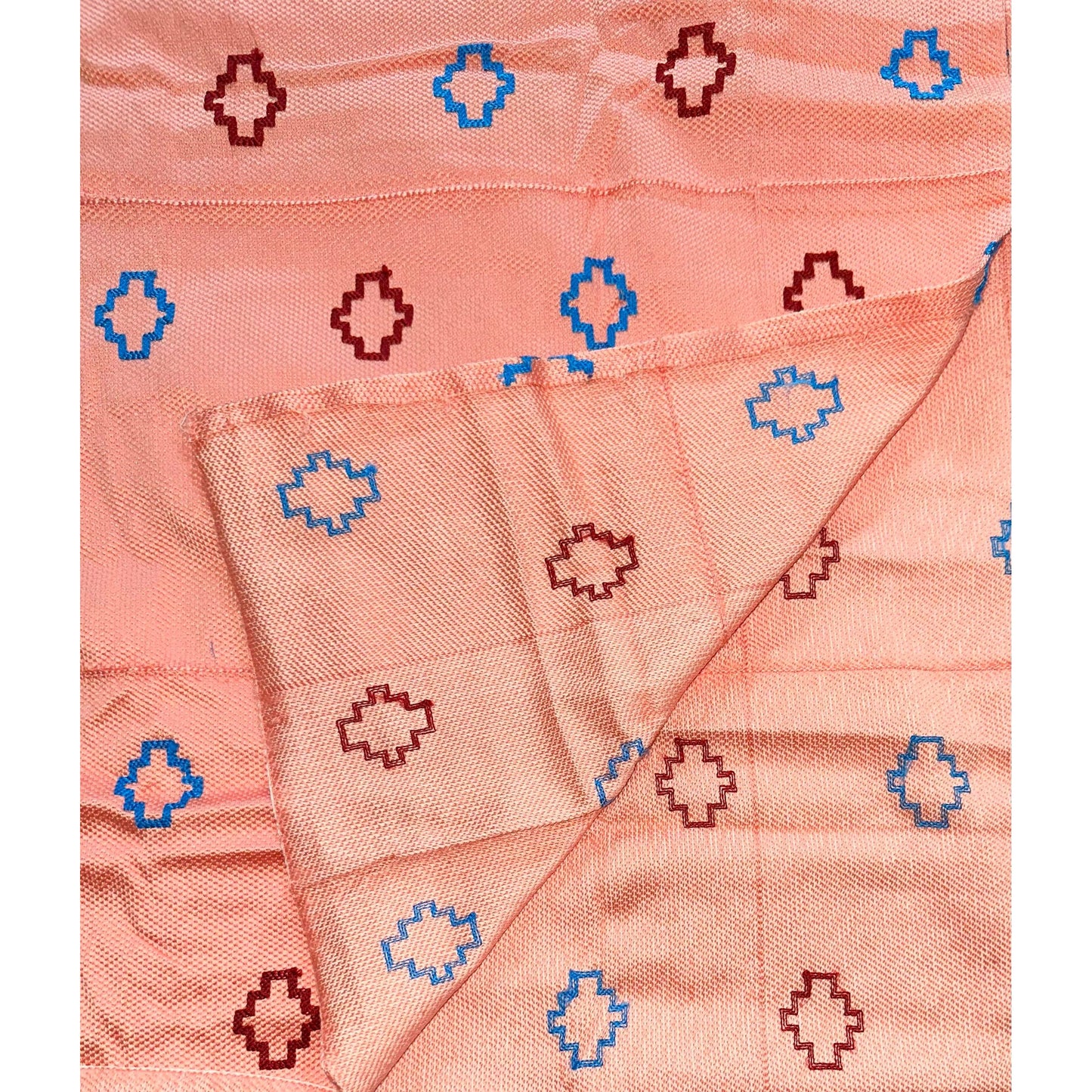 African Fabric/ Woven, Embroidered Kente - Pink, Blue “Siisi”, ~2 Yards