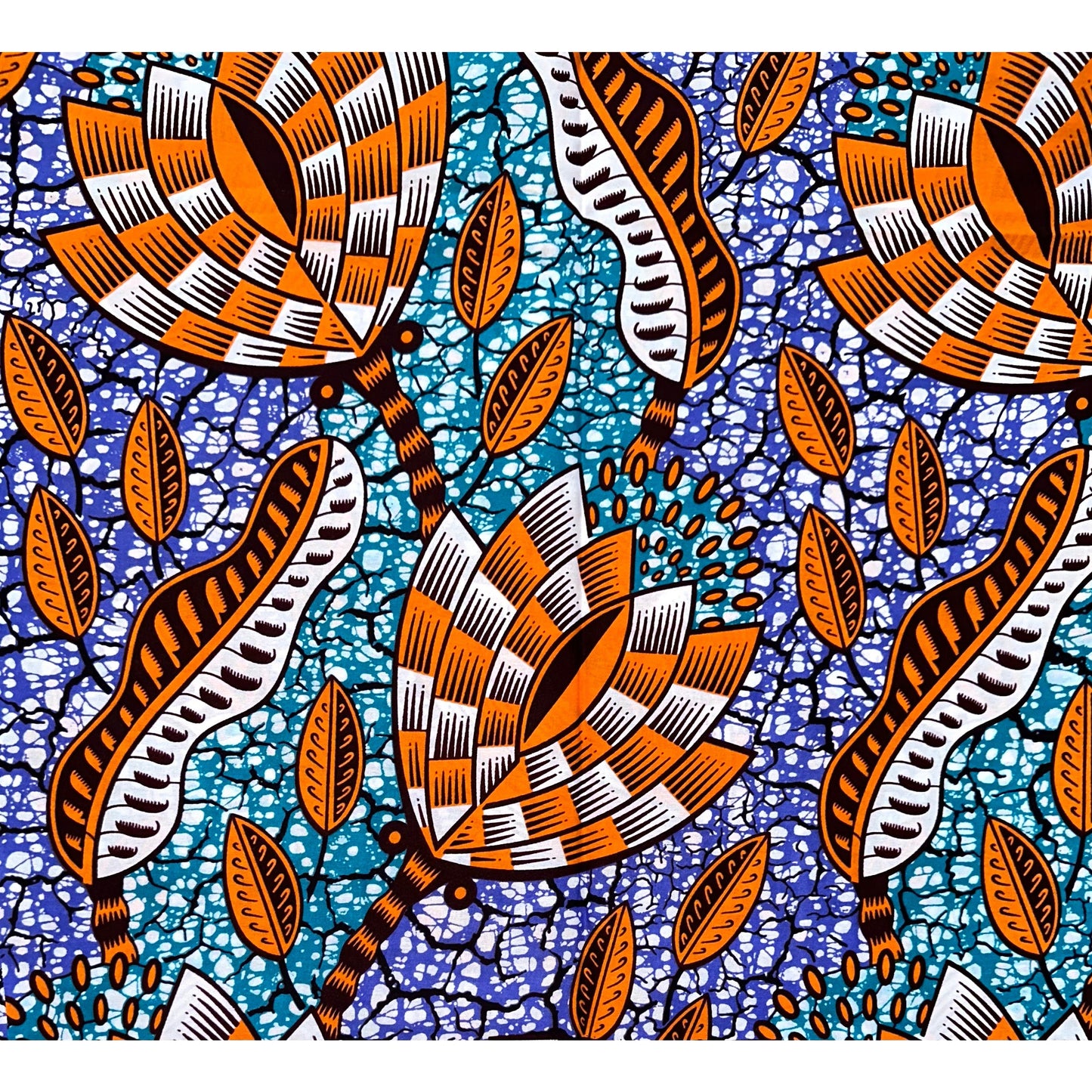 African Print Fabric/ Ankara -Orange, Purple, Teal, Brown 'Peas in a Pod', Per YARD or WHOLESALE