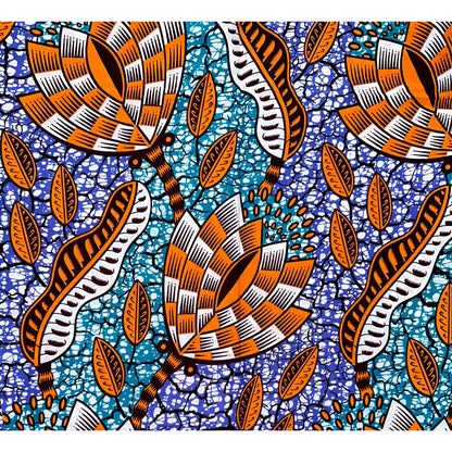 African Print Fabric/ Ankara -Orange, Purple, Teal, Brown 'Peas in a Pod', Per YARD or WHOLESALE