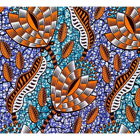 African Print Fabric/ Ankara -Orange, Purple, Teal, Brown 'Peas in a Pod', Per YARD or WHOLESALE