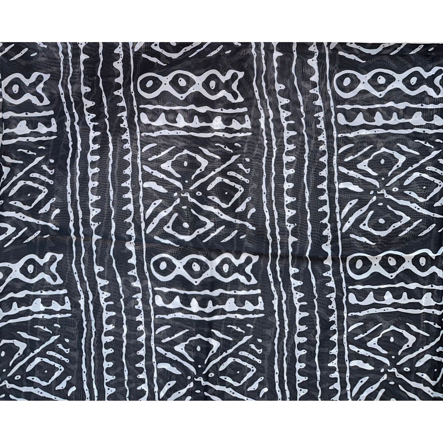 African Print, Chiffon Fabric- Black, White "Meroitic Chapter ", ~ 2 Yards