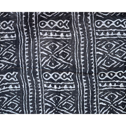 African Print, Chiffon Fabric- Black, White "Meroitic Chapter ", ~ 2 Yards