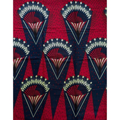 African Print Fabric/ Ankara - Blue, Dark Red, Cream “Taste of Independence”, YARD or WHOLESALE