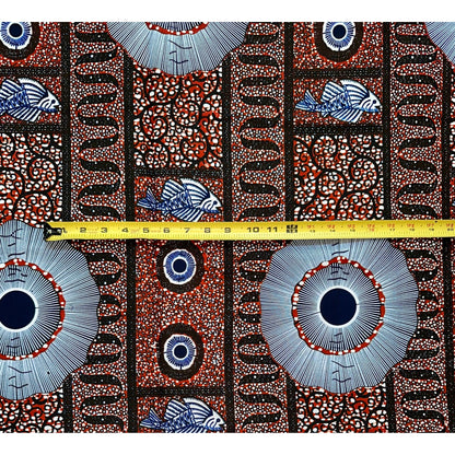 African Print Fabric/ Ankara - Brown, Navy, White "Market Staples", YARD or WHOLESALE